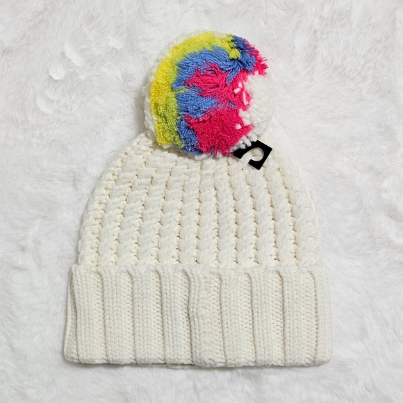 Kate Spade Hat Beanie Cream Wool Blend Marble Pom Pom Cottagecore Colorful Gift - Picture 4 of 4